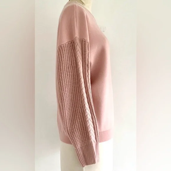 Zesika Pullover Sweater/Sweatshirt w/ Novelty Knit Sleeves Soft Pink Medium - Picture 3 of 12